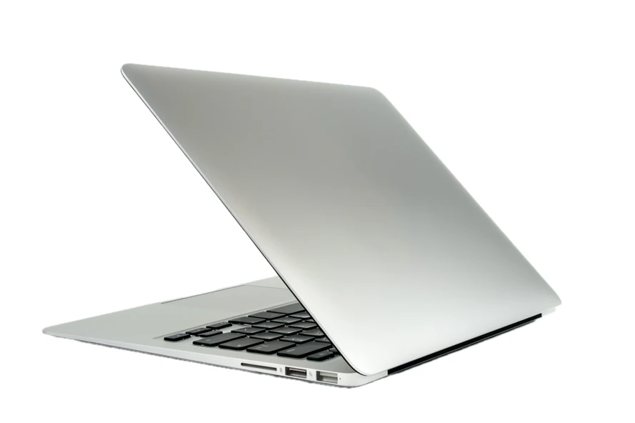 Slim silver laptop computer isolated on white background