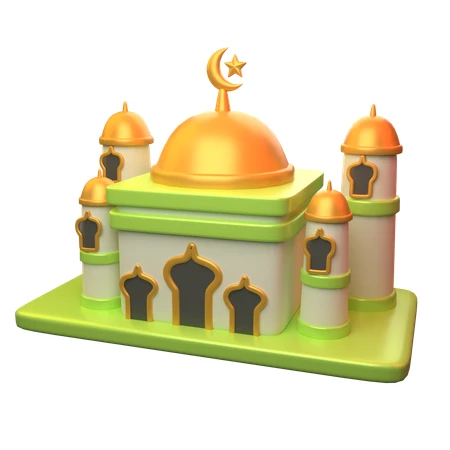 Beautiful Green and Gold Mosque 3D Model