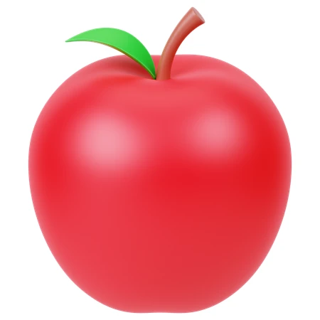 Stylized 3D red apple with green leaf isolated