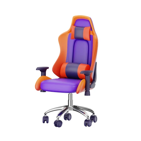 3D render of an ergonomic purple and orange gaming chair