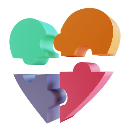 Heart shaped jigsaw puzzle with four colorful 3D pieces