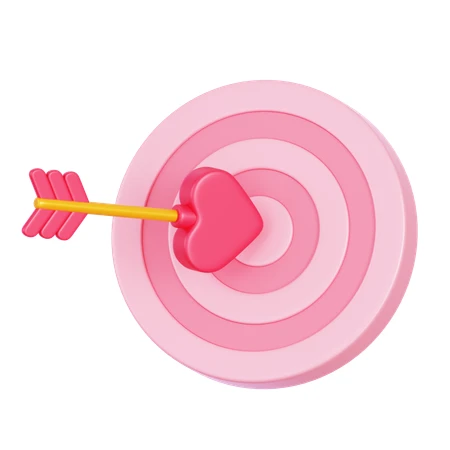 3D pink heart arrow hitting a target bullseye isolated