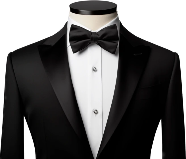 Classic black tuxedo with white shirt and bow tie