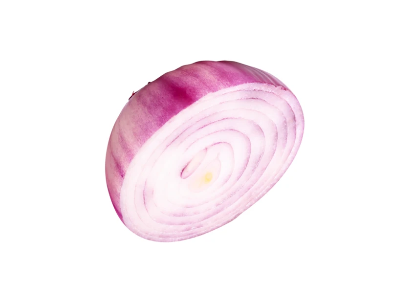Fresh red onion slice isolated on white background