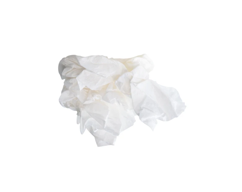 Crumpled white facial tissue isolated on white background