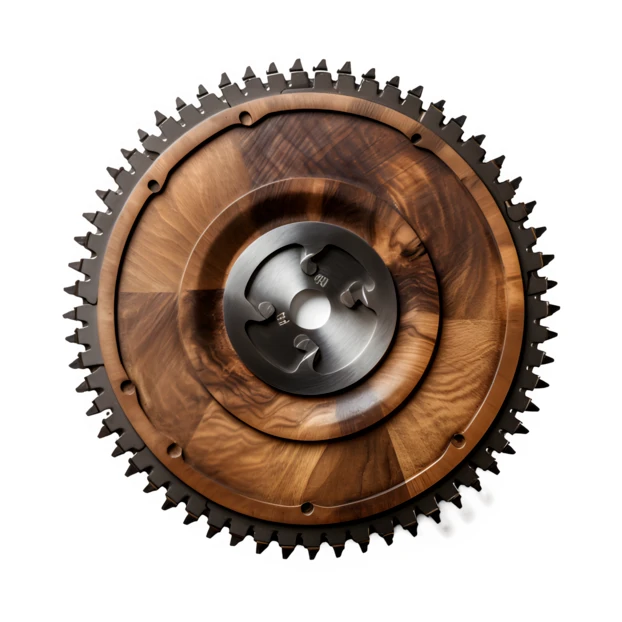 Industrial wooden cogwheel gear isolated on white background