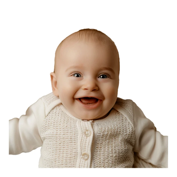 Cheerful baby laughing and smiling isolated on white background