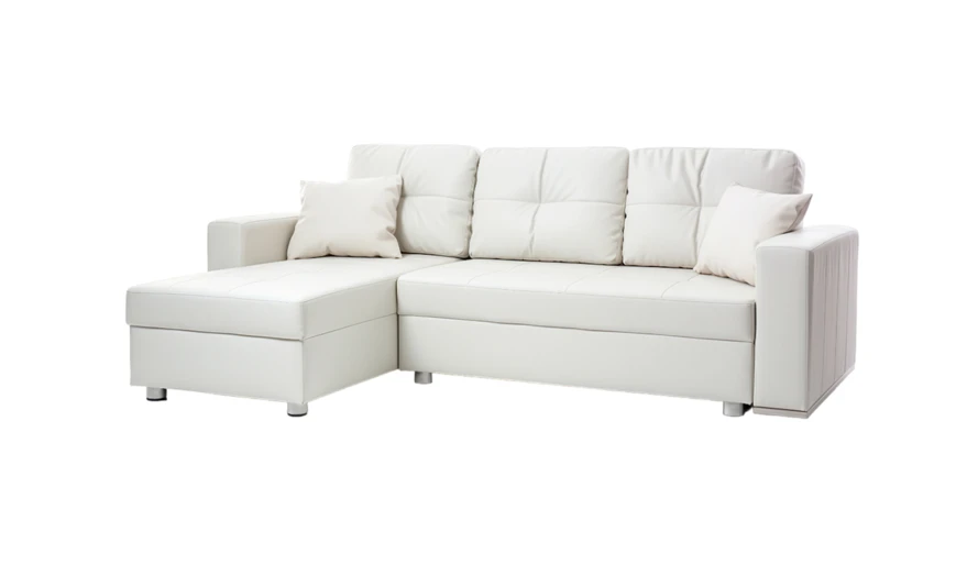 Modern white L-shaped sectional sofa isolated on white background