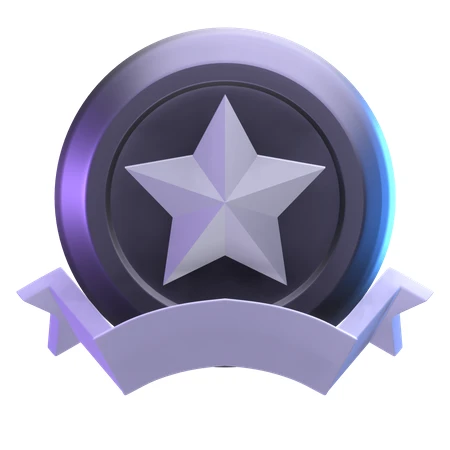 3D purple achievement badge with star and ribbon icon