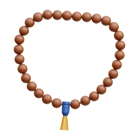 Traditional brown prayer beads with tassel on white background