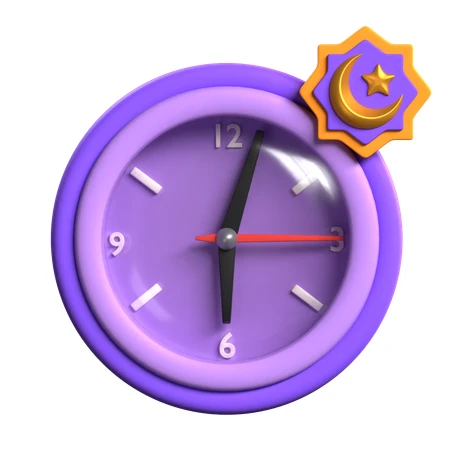3D purple clock with crescent moon and star icon