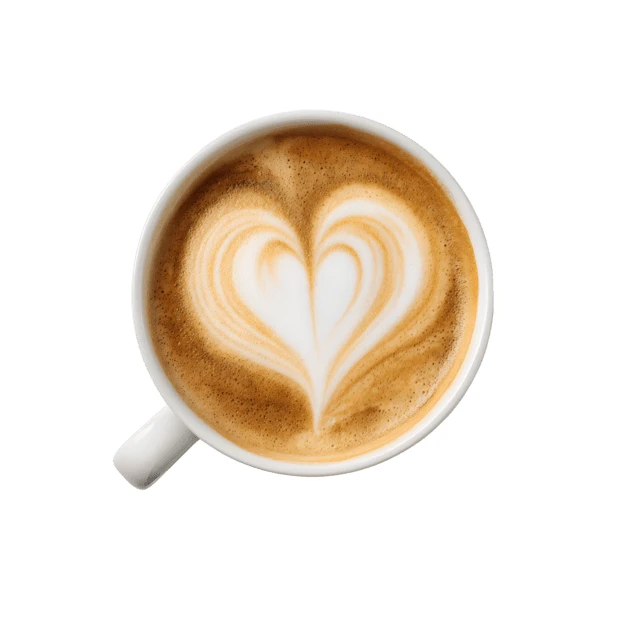 Top view of coffee cup with heart latte art