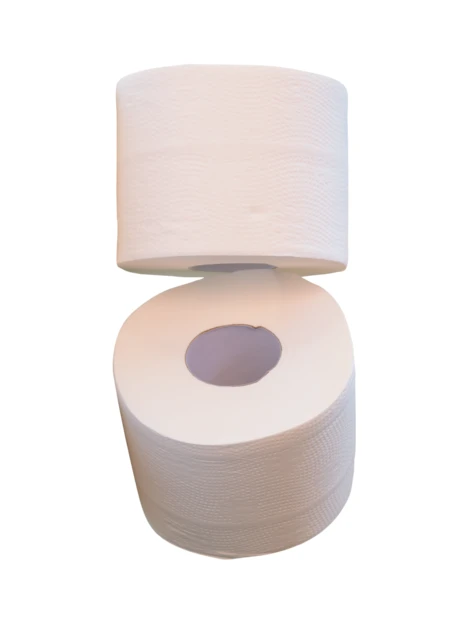Two white toilet paper rolls isolated on white background