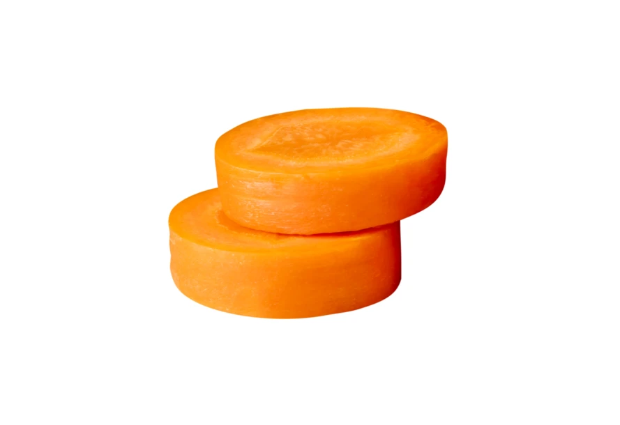 Two fresh carrot slices isolated on white background