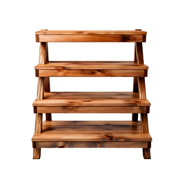 Four-tier wooden display stand isolated on white background