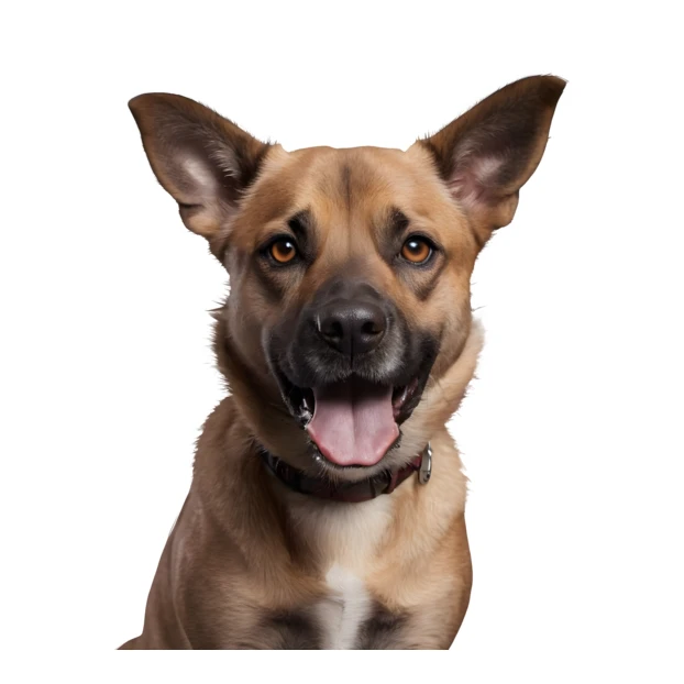 Happy mixed breed dog portrait on white background
