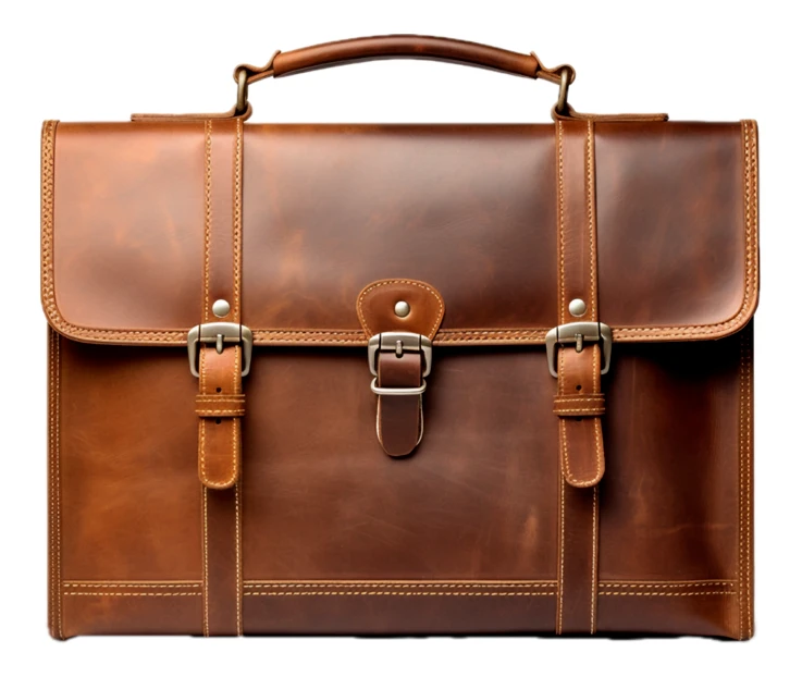 Vintage brown leather briefcase isolated on white background