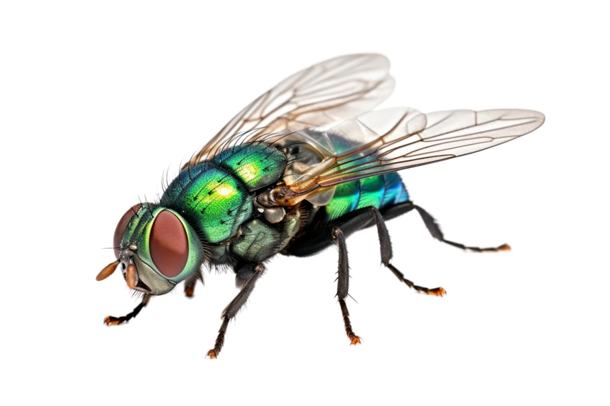Common green bottle fly isolated on white background