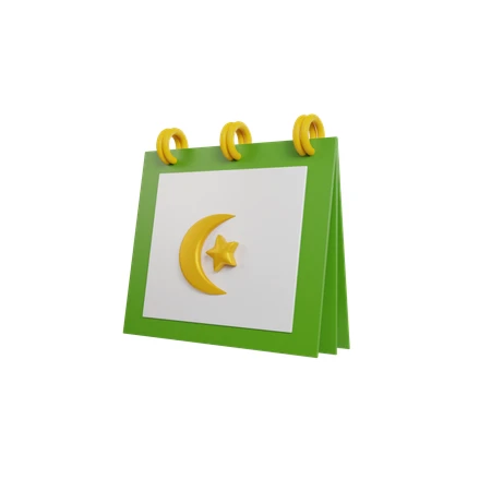 A green calendar with a moon and star