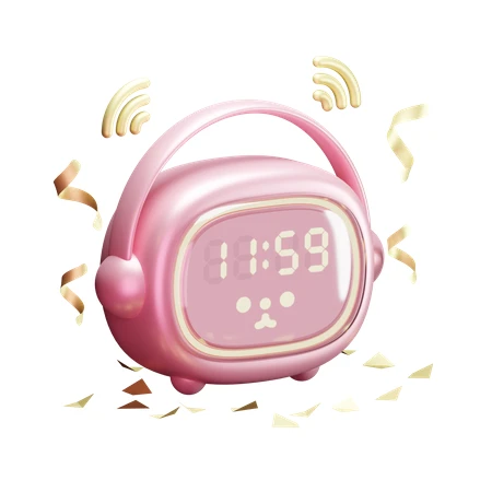 Kawaii pink digital alarm clock with cute character face