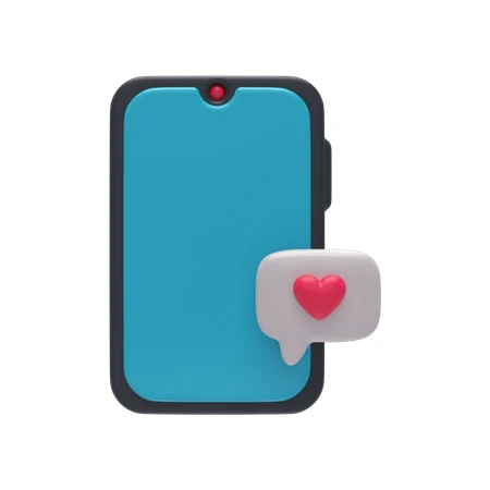 3D smartphone with red heart notification bubble on white background