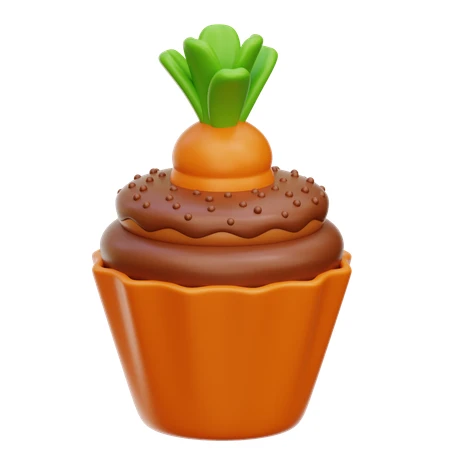 3D rendered carrot cake cupcake with chocolate frosting