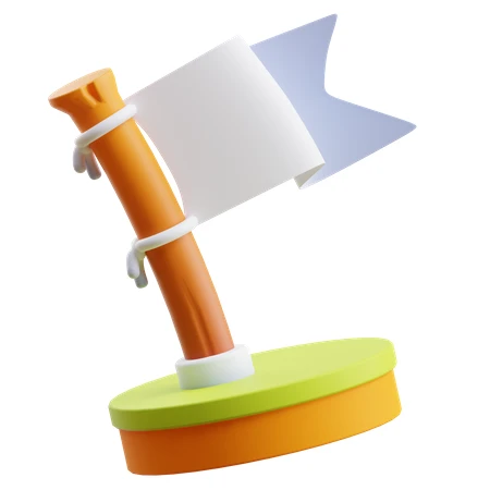 3D minimalist white marker flag on orange pole
