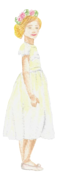 Watercolor illustration of a young girl in a yellow dress