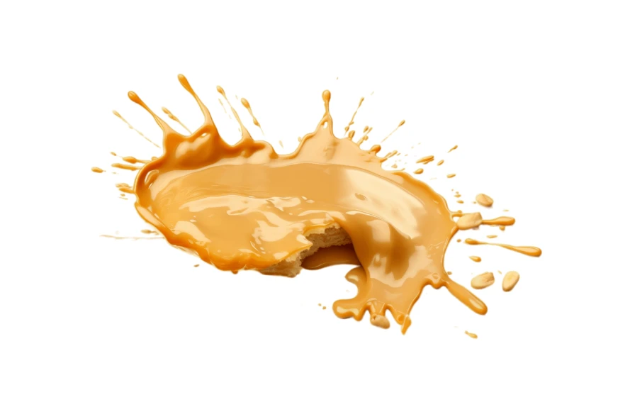 Peanut butter splash with biscuit isolated on white background