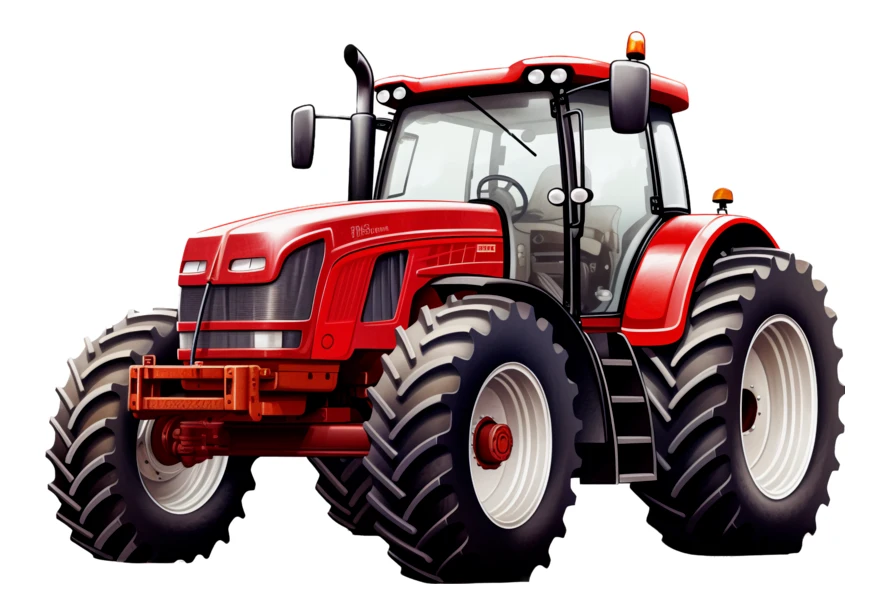 Modern red agricultural tractor isolated on white background
