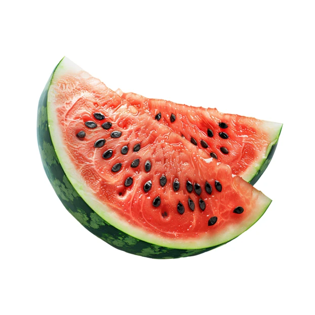 Two juicy watermelon slices isolated on white background