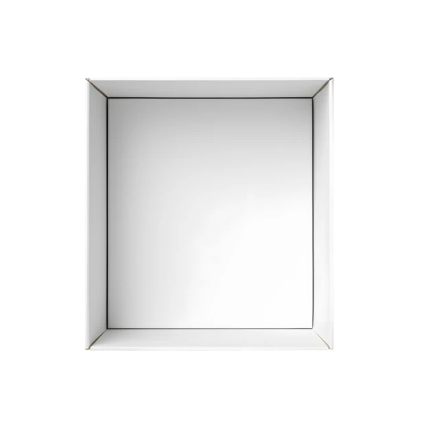 Top view of an empty white square cardboard box