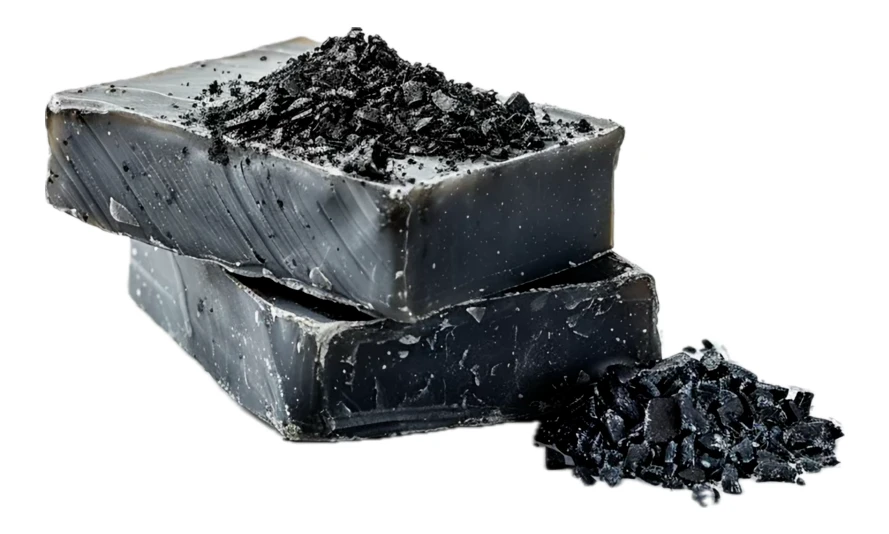Handmade activated charcoal bar soap with charcoal granules