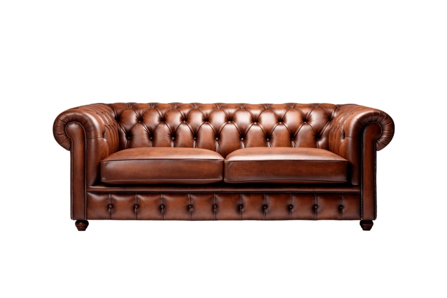 Classic brown leather Chesterfield sofa isolated on white background