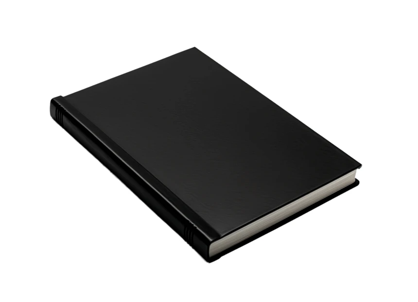 Plain black hardcover notebook isolated on white background