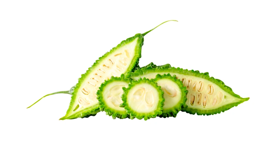 Sliced fresh green bitter melon isolated on white background
