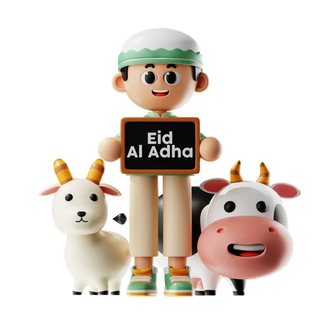A boy with a goat and a cow