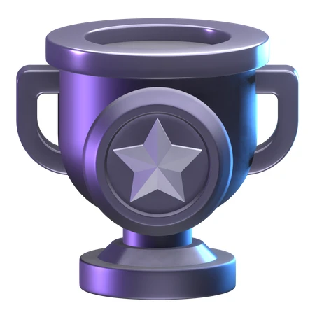 3D purple metallic trophy cup with star icon