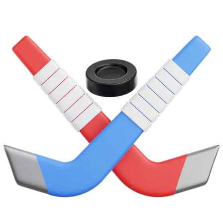 3D crossed hockey sticks and puck illustration