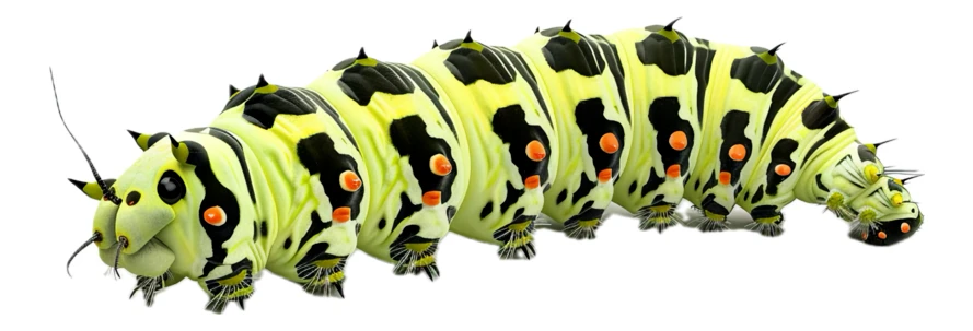 Yellow and black spotted caterpillar isolated on white background