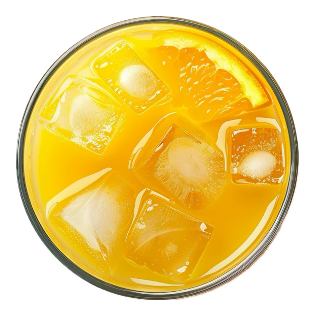 Glass of orange juice with ice cubes isolated on white