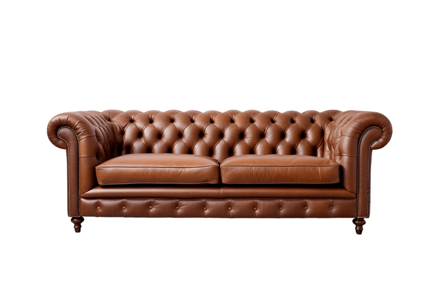 Classic brown leather Chesterfield sofa isolated on white background