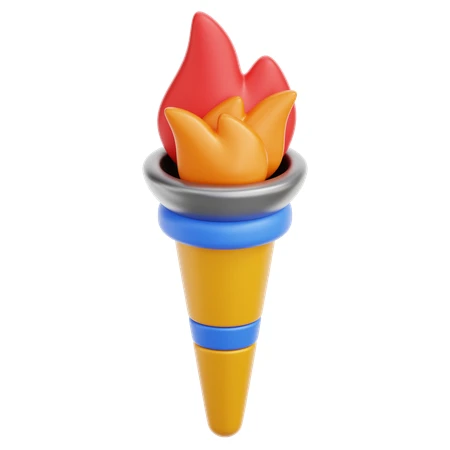 3D stylized torch with burning flame isolated on white