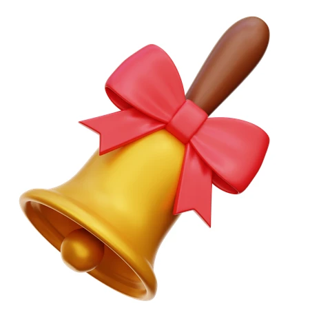3D golden hand bell with red ribbon bow