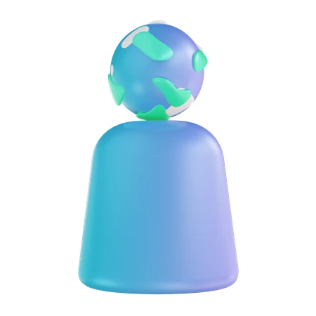 3D icon of a person avatar with a globe head