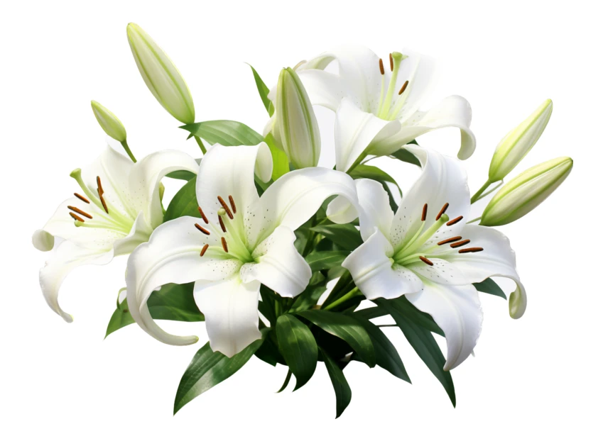 Bouquet of white lily flowers isolated on white background
