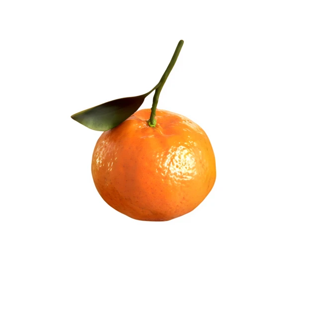 Single fresh tangerine with stem and leaf isolated