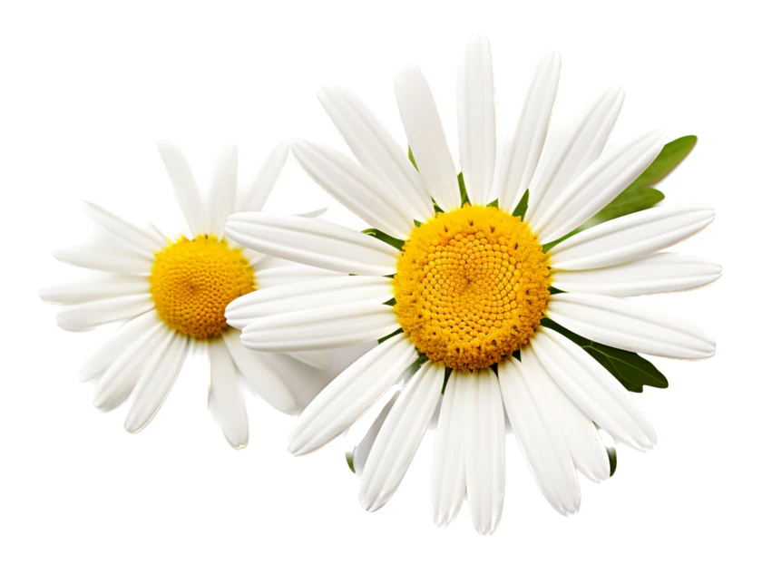 Two white daisy flowers isolated on a white background