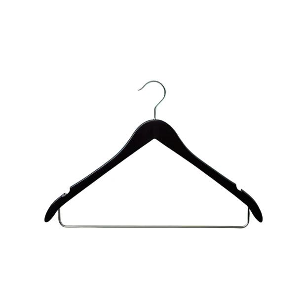 Black wooden clothes hanger isolated on white background