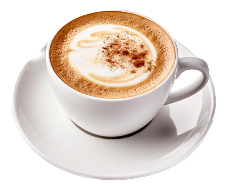 Cup of cappuccino with foam and cinnamon on white background